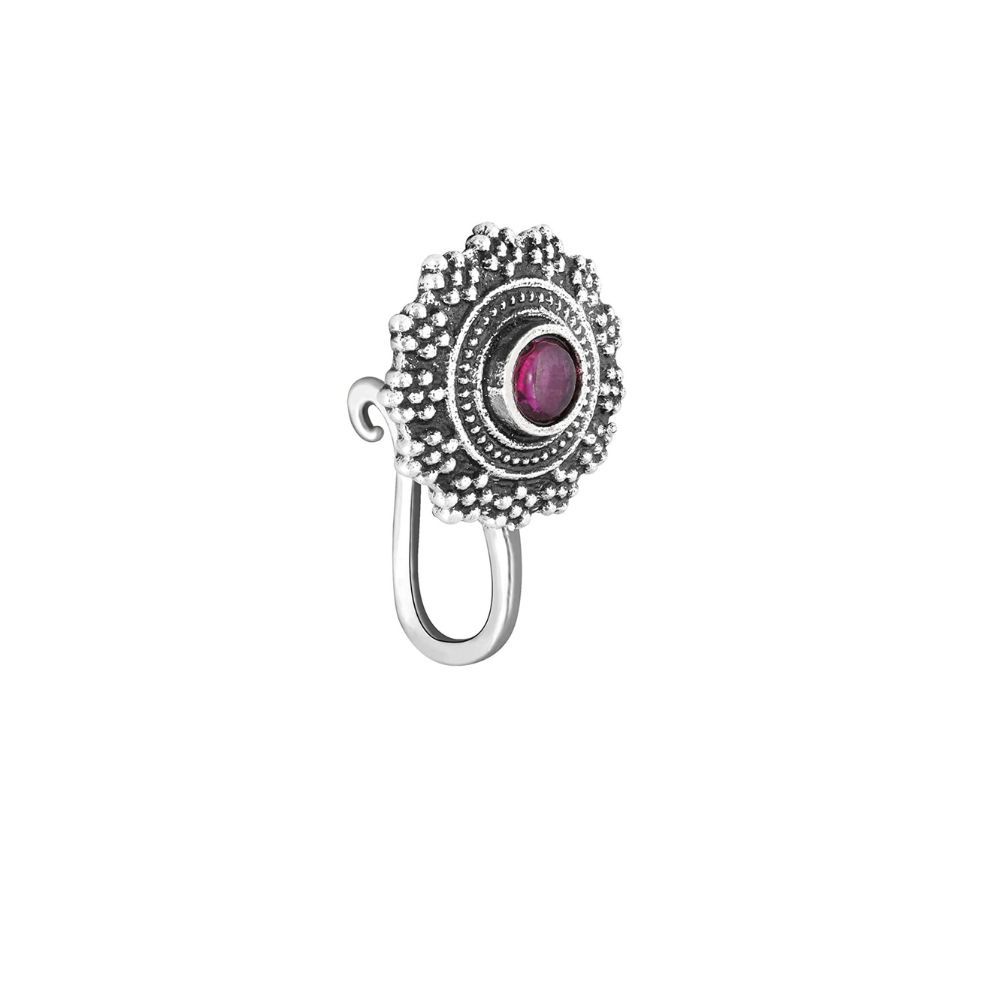 GIVA 925 Sterling Silver Oxidised Pink Affair Nose Pin | Gifts for Women & Girls