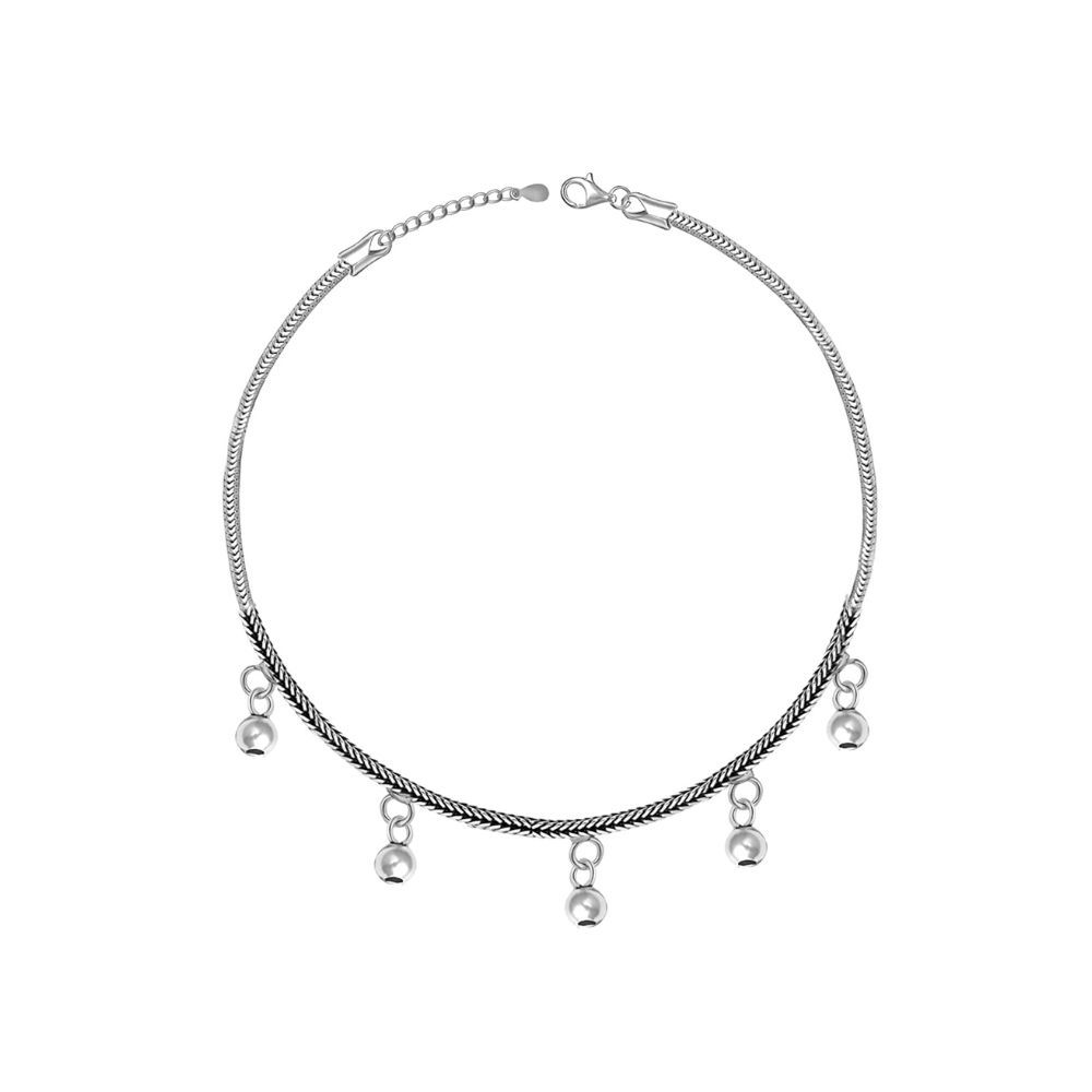 GIVA 925 Sterling Silver Oxidised Silver Bells Anklet|Gifts for Women and Girls