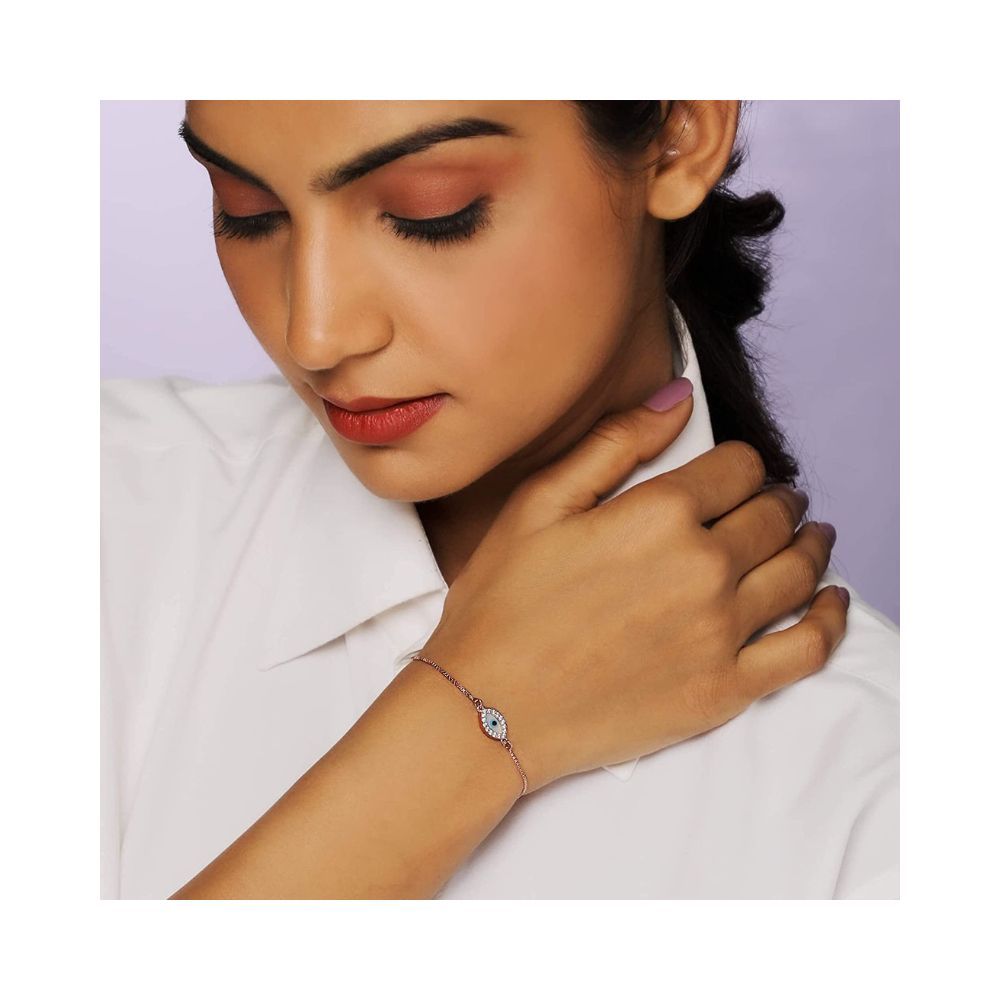 GIVA 925 Sterling Silver Rose Gold Evil Eye Bracelet, Adjustable | Gifts for Women & Girls