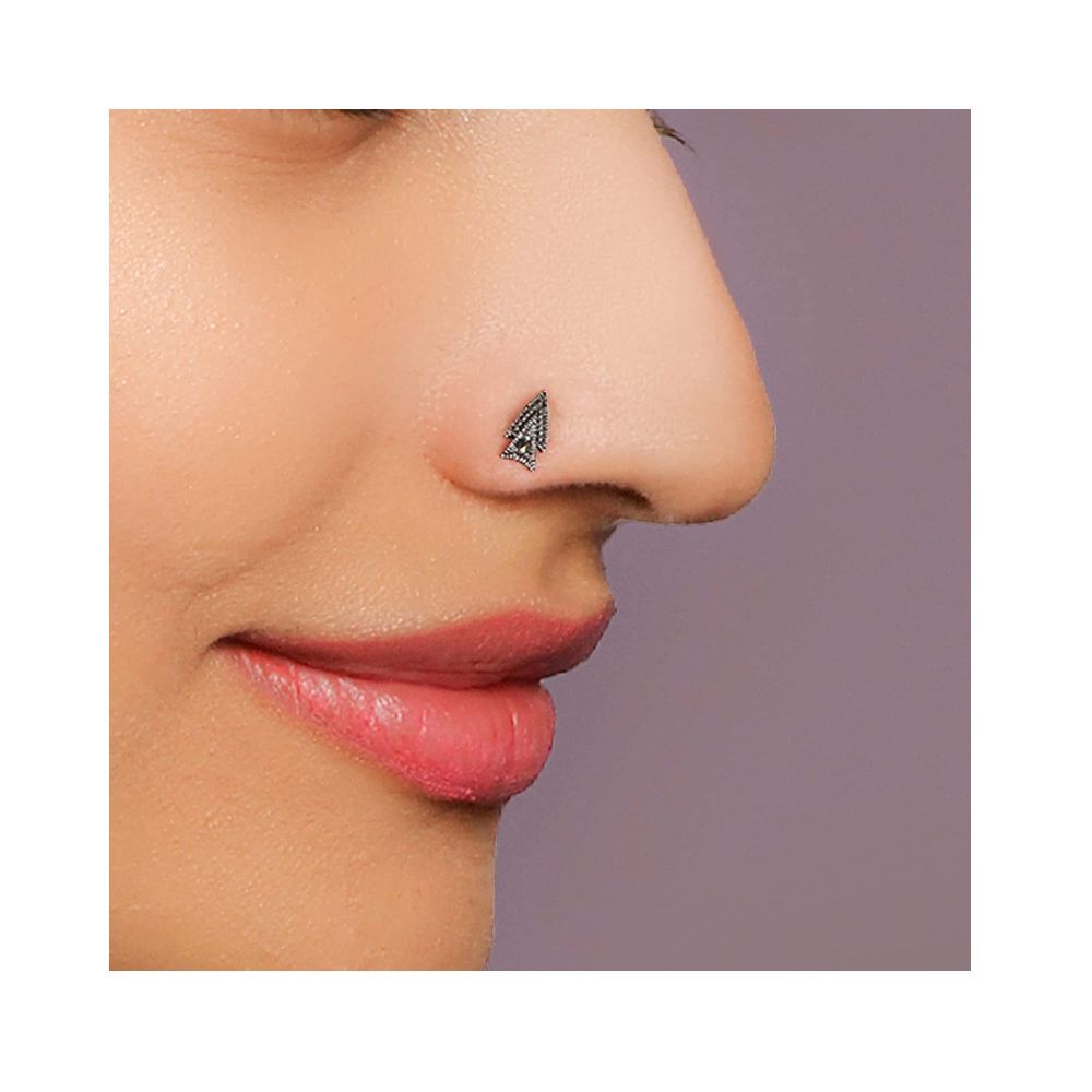 GIVA AVNI 925 Oxidised Silver Arrow Nose Pin | Nose Pin for Women & Girls