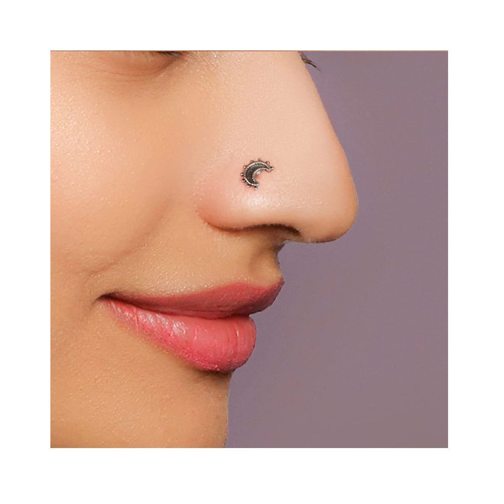 GIVA AVNI 925 Oxidised Silver Crecsent Nose Pin | Nose Pin for Women & Girls