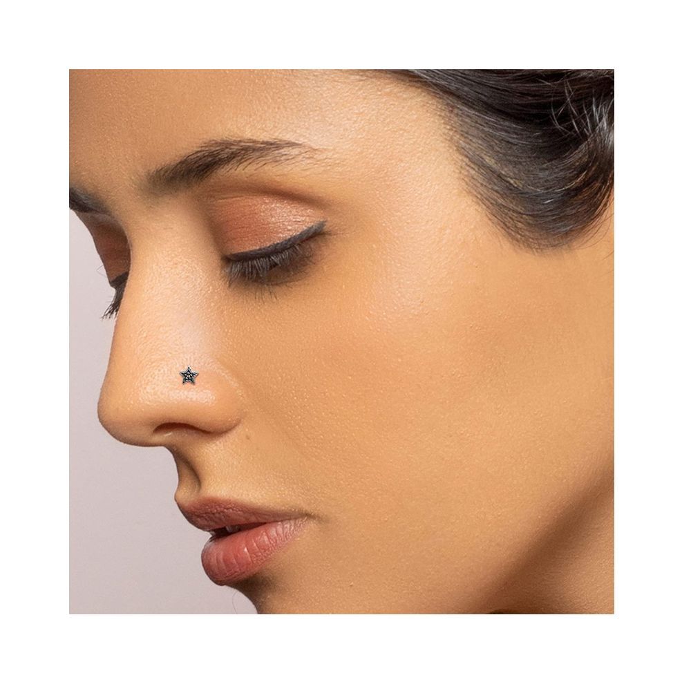 GIVA AVNI 925 Oxidised Silver Star Nose Pin | Nose Pin for Women & Girls