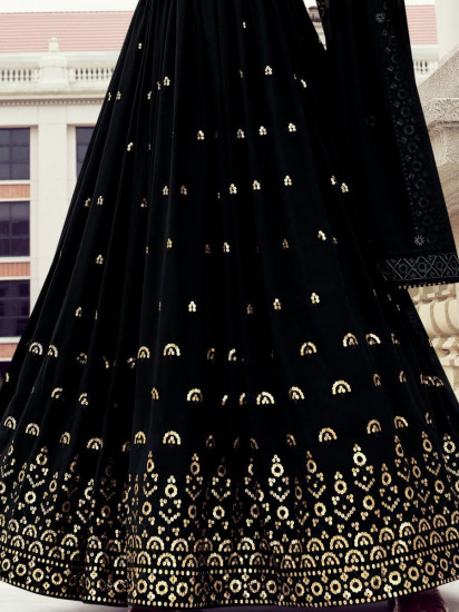 Glamorous Black Sequins Embroidered Festive Wear Gown