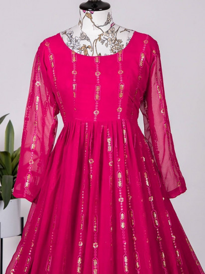 Glamorous Pink Sequins Embroidered Georgette Gown With Dupatta