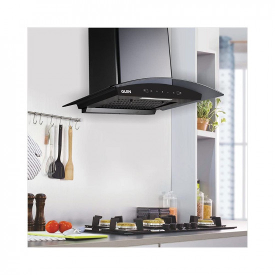 GLEN 60 cm 1050m3/hr Auto-Clean curved glass Kitchen Chimney Filterless Motion Sensor Touch Controls (Senza Black)