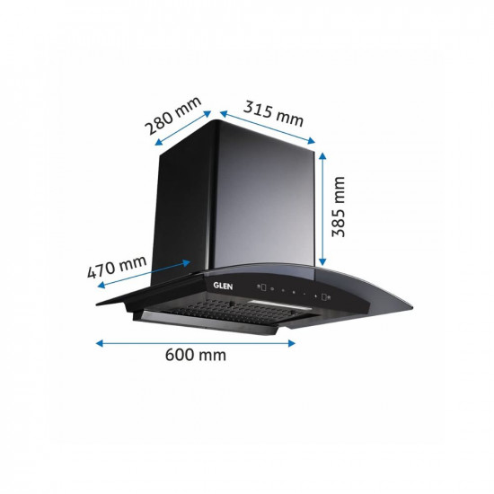 GLEN 60 cm 1050m3/hr Auto-Clean curved glass Kitchen Chimney Filterless Motion Sensor Touch Controls (Senza Black)