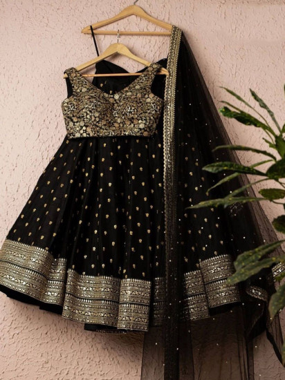 Glorious Black Sequins Embroidered Net Party Wear Lehenga Choli