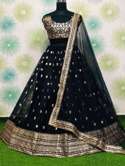 Glorious Black Sequins Embroidered Net Party Wear Lehenga Choli