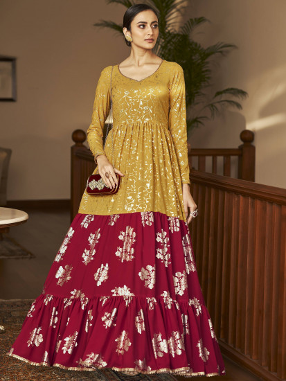 Glorious Multi-Color Foil Work Georgette Party Wear Anarkali Gown