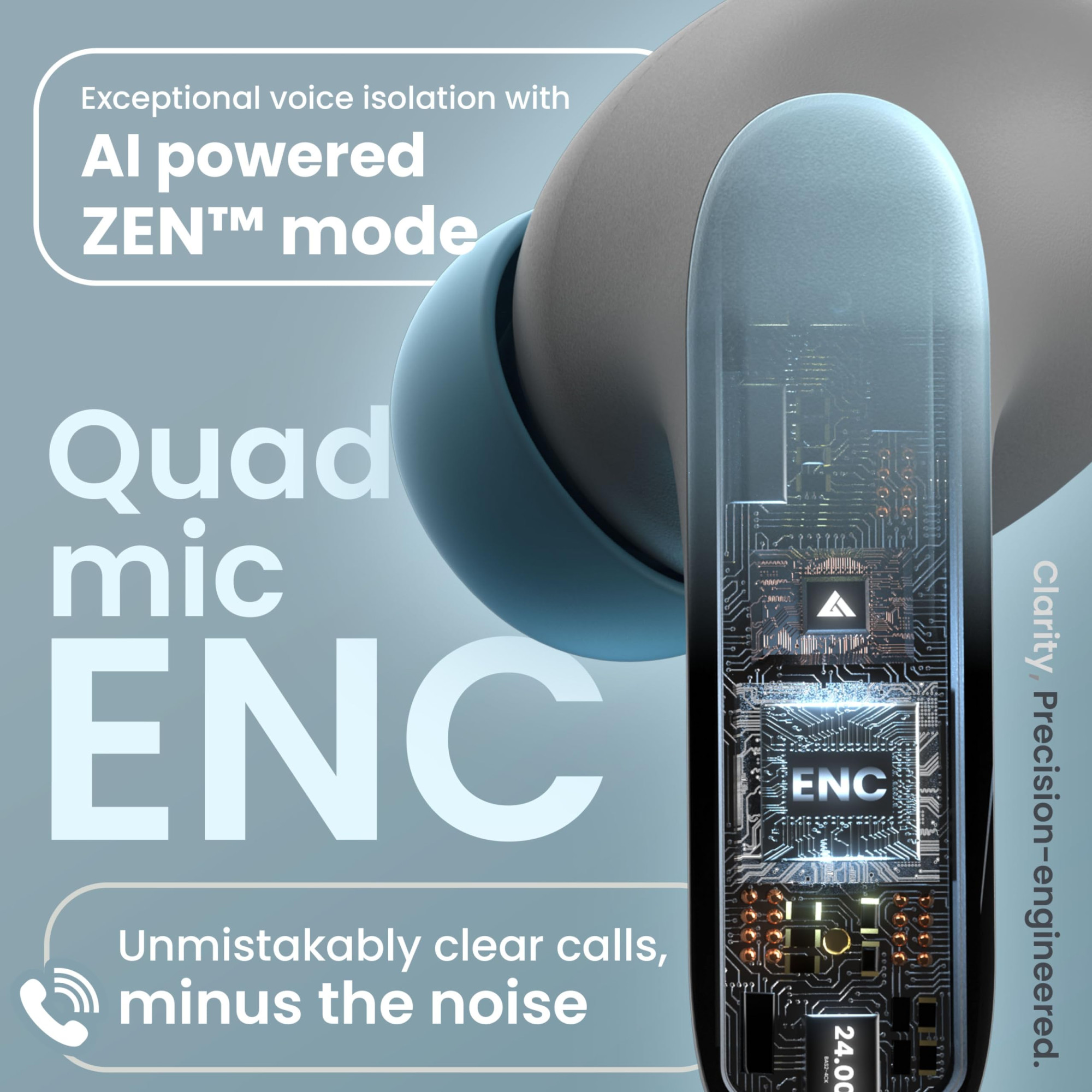 GOBOULT Z20 Pro Truly Wireless Bluetooth Ear Buds with 60H Playtime 4 Mics Clear Calling 45ms Low Latency Rich Bass Drivers Touch Controls IPX5 TWS Earbuds Bluetooth Wireless Powder Blue