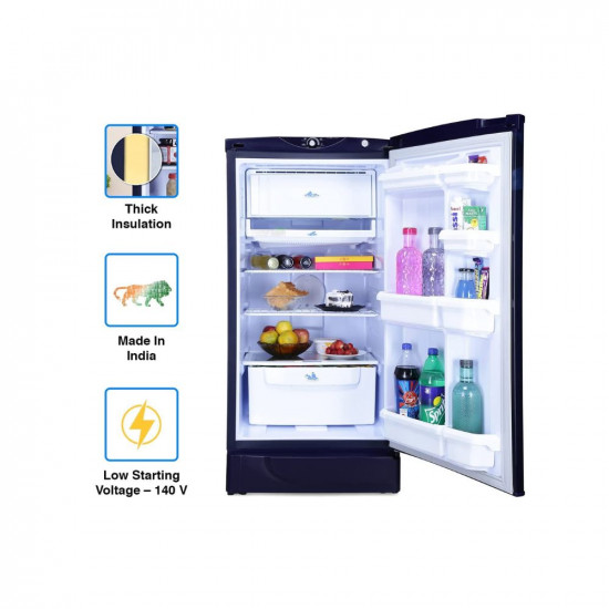 Godrej 180 L 2 Star Advanced Capillary Technology, With Jumbo Vegetable Tray Direct Cool Single Door Refrigerator(2023 Model, RD EDGE 205B WRF PP BL, Pep Blue)