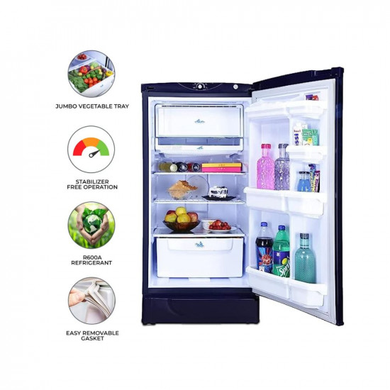 Godrej 180 L 2 Star Advanced Capillary Technology, With Jumbo Vegetable Tray Direct Cool Single Door Refrigerator(2023 Model, RD EDGE 205B WRF PP BL, Pep Blue)