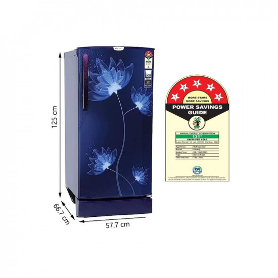 Godrej 180 L 5 Star Inverter, Jumbo Vegetable Tray Direct Cool Single Door Refrigerator With Base Drawer(2023 Model, RD 190E PTDI GL BL, Glass Blue)