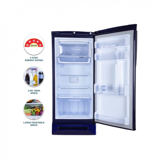 Godrej 202 L 5 Star Advanced Inverter, Jumbo Vegetable Tray Direct Cool Single Door Refrigerator With Base Drawer(2023 Model, RD 210E TDI MN BL, Marine Blue)
