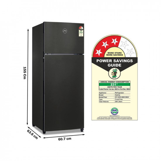Godrej 244 L 3 Star Convertible Freezer 6-In-1, 30 Days Farm Freshness, Frost Free Inverter Double Door Refrigerator(2023 Model, RF EON 265C RCIF FS ST, Fossil Steel)