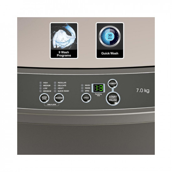 Godrej 7 Kg 5 Star In-Built Soak Technology Fully-Automatic Top Load Washing Machine With Advanced Digital Display (WTEON 700 AD 5.0 ROGR, Royal Grey)