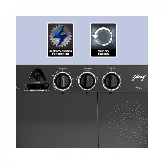 Godrej 7.5 Kg 5 Star Semi-Automatic Top Loading Washing Machine (WS EDGE CLS 75 5.0 PN2 GPGR, Graphite Grey, 460 W powerMax Wash)