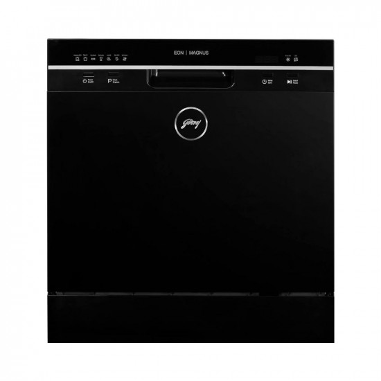 Godrej Eon Dishwasher | 8 Place Setting Counter-Top | Compact with an In-built heater (DWT EON MGNS 8C NF SKBK, Silky Black) | Perfect for Indian kitchens and smaller families