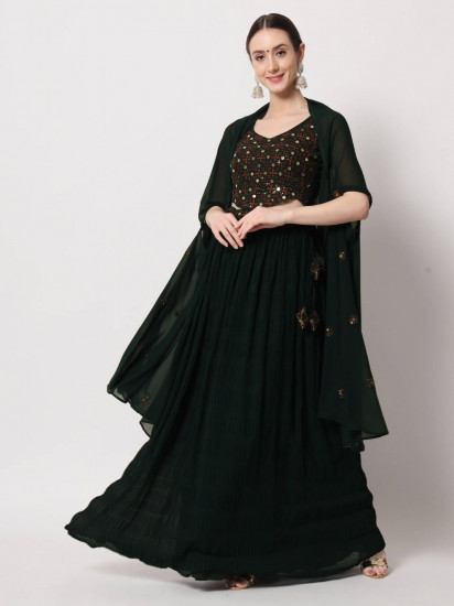 Gorgeous Dark-Green Embroidered Georgette Party Wear Lehenga Choli
Semi Stitched