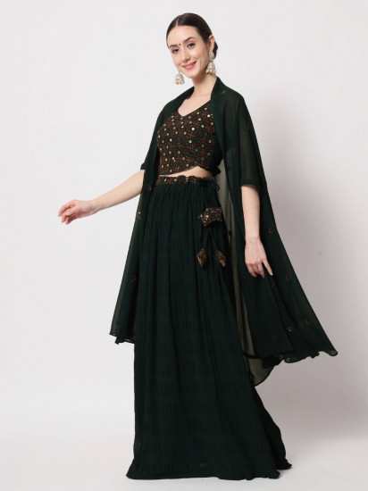 Gorgeous Dark-Green Embroidered Georgette Party Wear Lehenga Choli
Semi Stitched