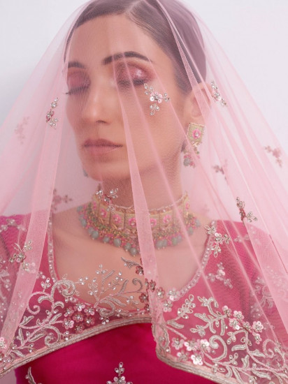 Gorgeous Fuscia Pink Fancy Embroidered Net Bridal Wear Lehenga Choli
