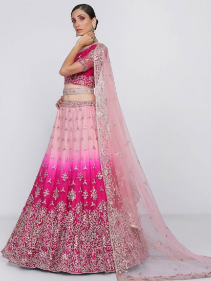 Gorgeous Fuscia Pink Fancy Embroidered Net Bridal Wear Lehenga Choli