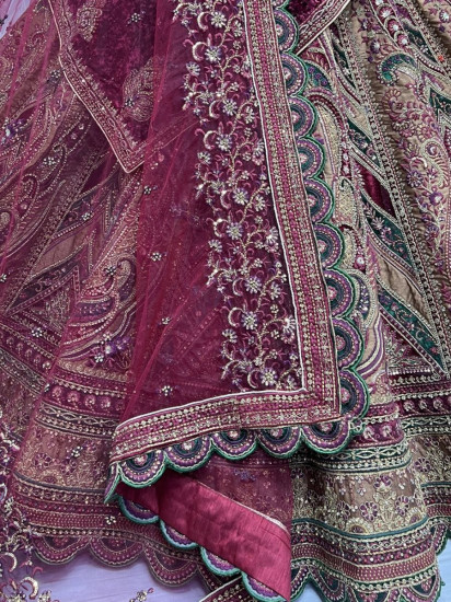 Gorgeous Maroon Embroidered Bridal Velvet Lehenga Choli