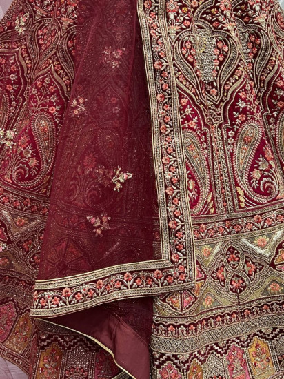 Gorgeous Maroon Fancy Embroidered Velvet Bridal Lehenga Choli
Semi Stitched