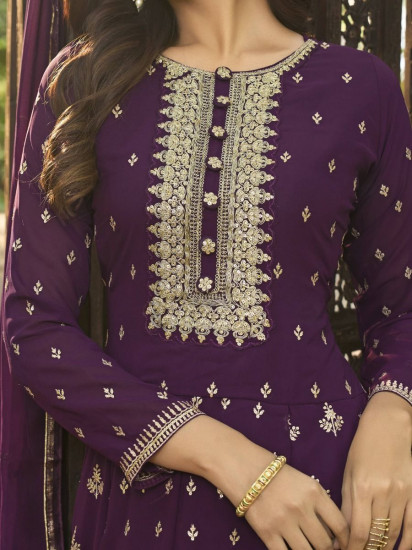 Gorgeous Mulberry Embroidered Georgette Festive Wear Salwar suit