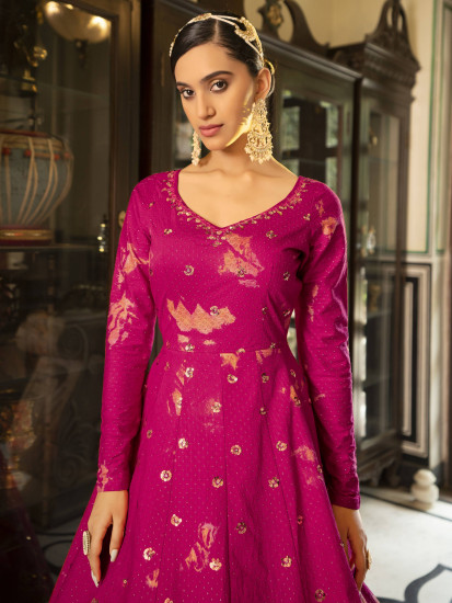 Great Rani Shibori Print With Sequins Cotton Anarkali Gown