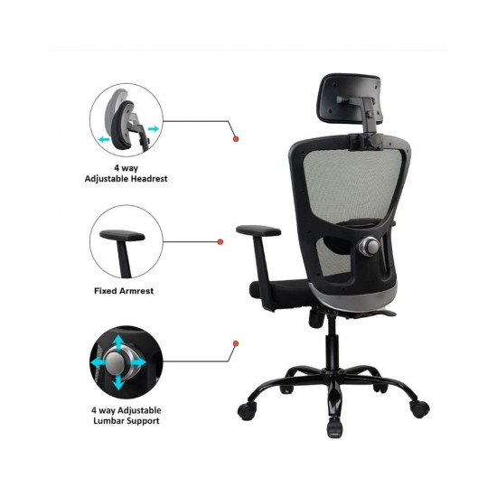 Green Soul® Jupiter Echo Office Chair, High Back Mesh Ergonomic Home Office Desk Chair with 2D Adjustable Headrest & Lumbar Support, Synchro-Tilt Lock Mechanism & Heavy Duty Metal Base (Black)