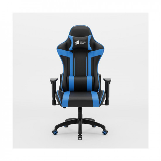 Green Soul® Raptor Racing Edition Ergonomic Gaming Chair with Premium PU Leather, Adjustable Neck & Lumbar Pillow, 2D Adjustable Armrests & Heavy Duty Nylon Base (Black Blue)