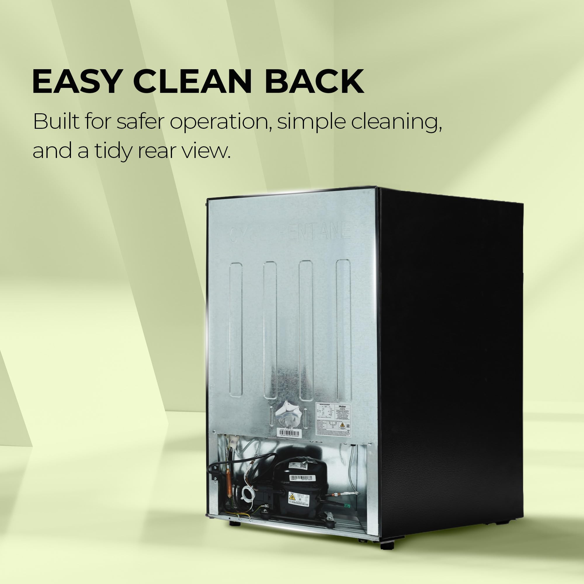 Haier 100 L 2 Star Direct Cool Single Door Mini Bar Refrigerator with Chiller Freezer Box LED Light for Clear View Lock Key and Easy Clean Back HRD-1252KSA Black Steel 2026 Model