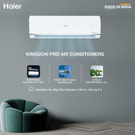 Haier 1.5 Ton 3 Star Inverter Split AC (Copper,Convertible 7 in 1 Cooling Modes, Antibacterial Filter, 2023 Model, HSU18K-PYS3BE1-INV, White)