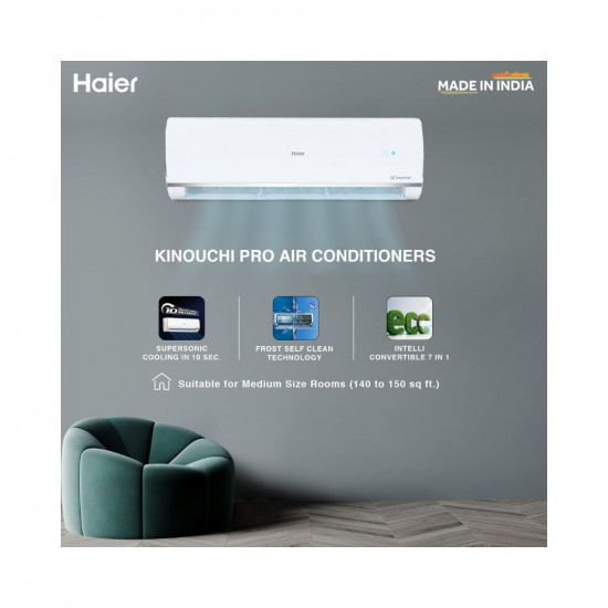 Haier 1.5 Ton 5 Star Inverter Split AC (Copper, Convertible 7 in 1 Cooling Modes, Antibacterial Filter, 2023 Model, HSU18K-PYS5BE-INV, White)