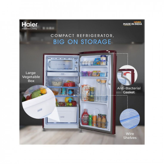 Haier 165 L 1 Star Direct Cool Single Door Refrigerator (2023 Model, HED-171RS-P, Red Steel)