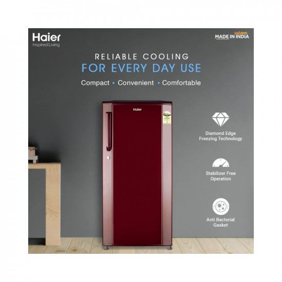 Haier 165 L 1 Star Direct Cool Single Door Refrigerator (2023 Model, HED-171RS-P, Red Steel)