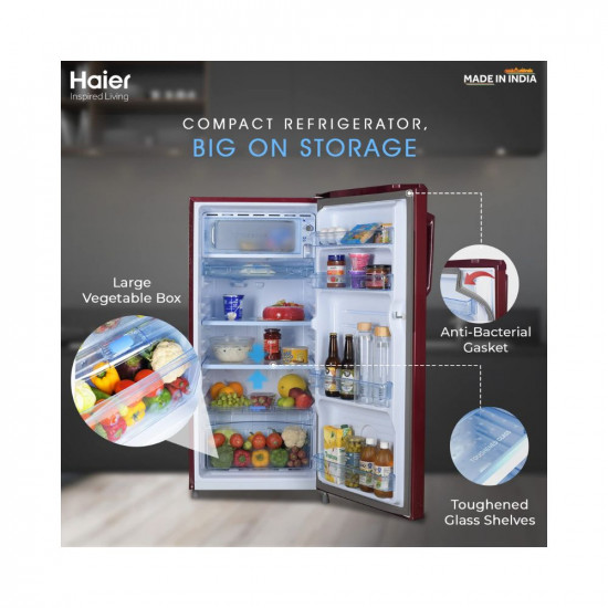 Haier 185 L 2 Star Direct Cool Single Door Refrigerator (2023 Model, HED-192RS-P, Red Steel)