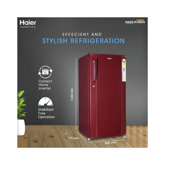 Haier 185 L 2 Star Direct Cool Single Door Refrigerator (2023 Model, HED-192RS-P, Red Steel)