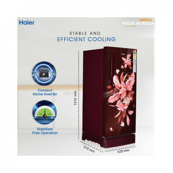 Haier 190 L 3 Star Direct Cool Single Door Refrigerator (2023 Model, HED-203RFB-P, Red Opal, Base Stand with Drawer)