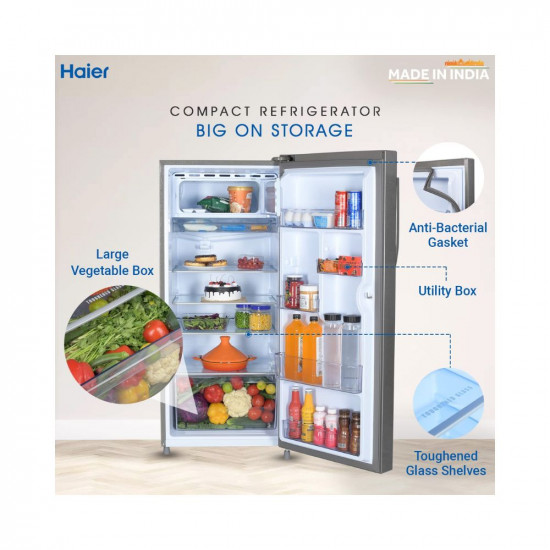 Haier 190 L 4 Star Direct Cool Single Door Refrigerator (2023 Model, HED-204DS-P, Dazzle Steel)