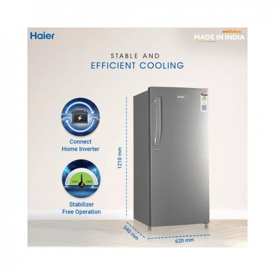 Haier 190 L 4 Star Direct Cool Single Door Refrigerator (2023 Model, HED-204DS-P, Dazzle Steel)