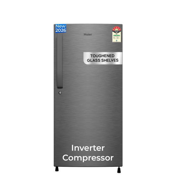Image of Haier 190 L 5 Star Direct Cool Inverter Single Door Refrigerator with Fast Ice Making, Easy Clean Back, Large Vegetable Box (HED-205DSA-P, Dazzle Steel, 2026 Model)