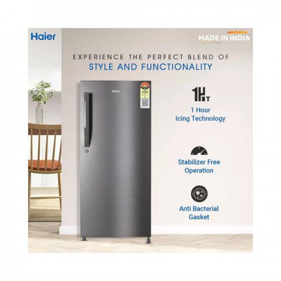 Haier 190 L 5 Star Direct Cool Single Door Refrigerator (2023 Model, HED-205DS-P, Dazzle Steel)