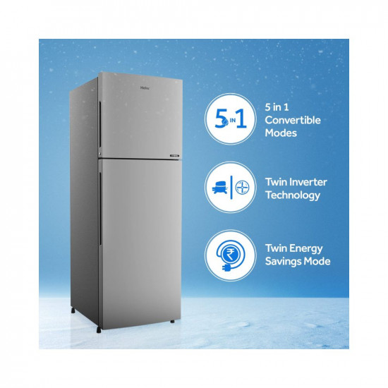 Haier 278 L 3 Star Double Door Frost Free Refrigerator, Twin Inverter Technology (HEF-27TMS, Moon Silver,Convertible, 2022 Model)