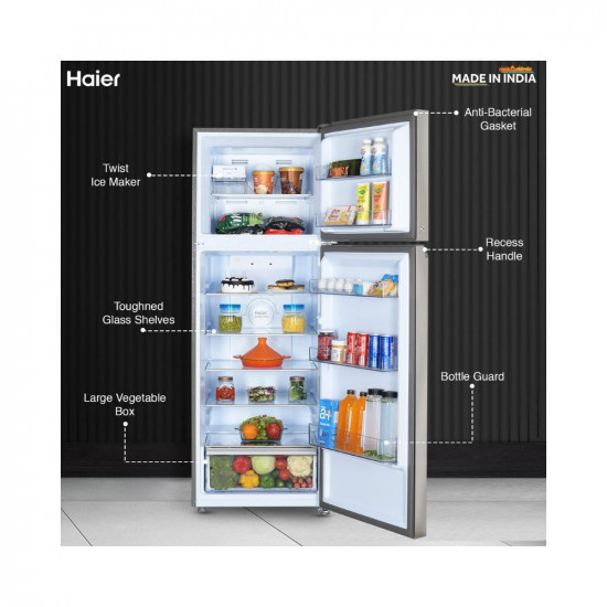 Haier 328 L 3 Star Frost Free Inverter Double Door Top Mount Refrigerator (2023 Model, HEF-333TS-P, Inox Steel, Convertible)