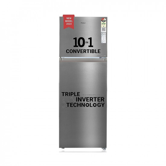 Haier 328 L 3 Star Frost Free Inverter Double Door Top Mount Refrigerator (2023 Model, HEF-333TS-P, Inox Steel, Convertible)