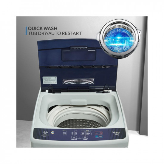 Haier 6 Kg 5 Star Oceanus Wave Drum Fully Automatic Top Load Washing Machine (2023 Model, HWM60-1269DB, Quick Wash, Moon Light Grey)
