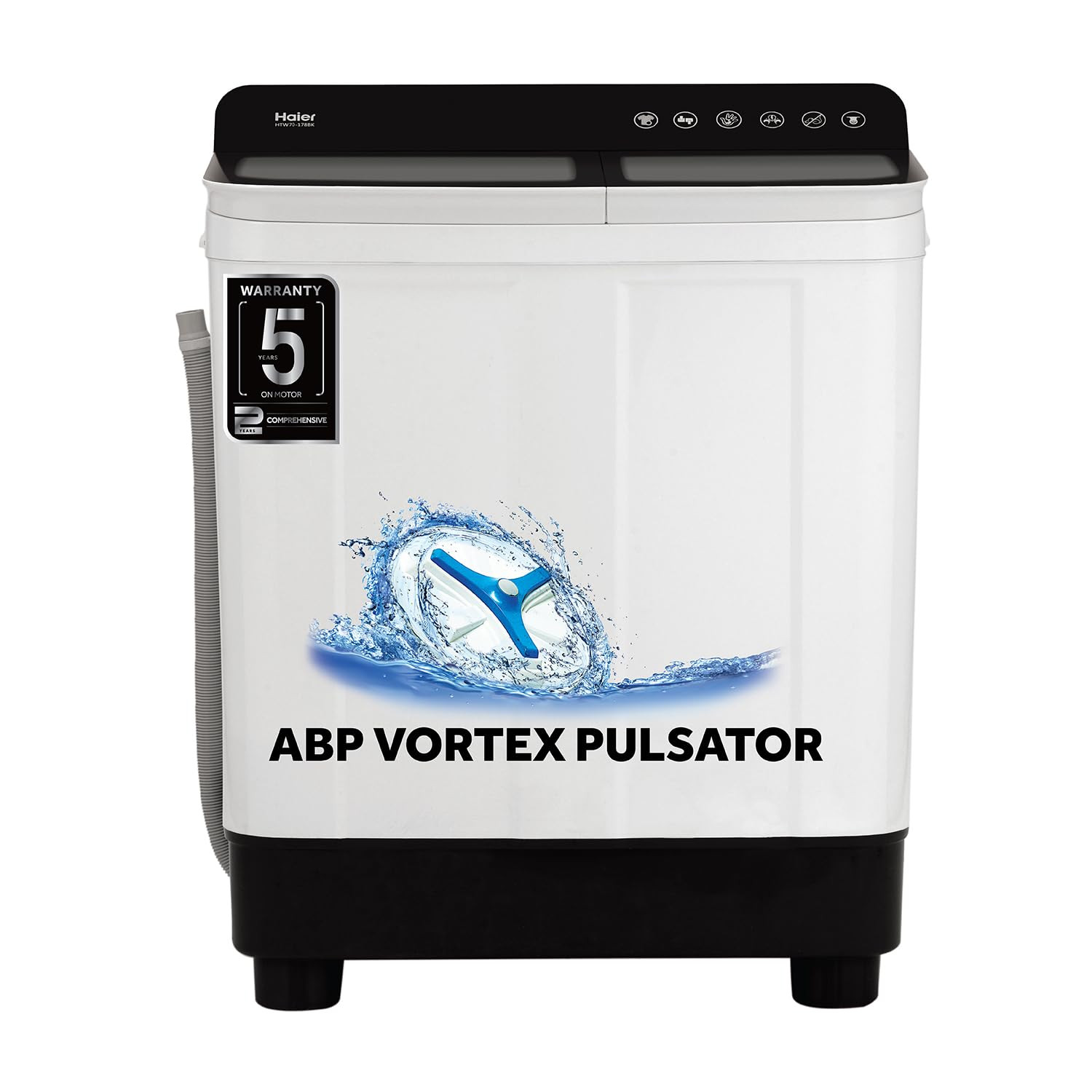 Haier 7kg Semi-Automatic Top Load Washer with Anti-Bacterial Pulsator  Magic Filter - 1300 RPM Black