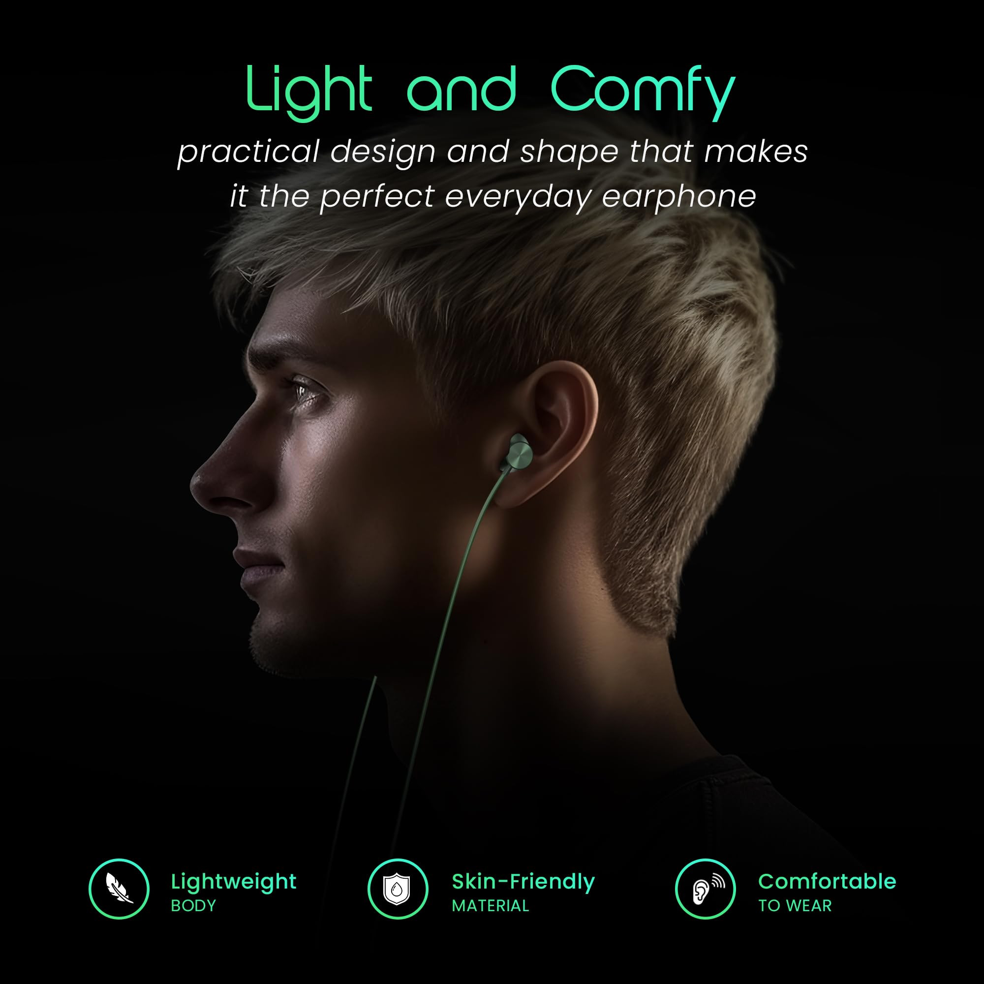 HAMMER Nova in Ear C Type Earphones Wired with Mic13mm Driver in-line Control Metallic Built Powerful Bass Comfortable  Lightweight Green